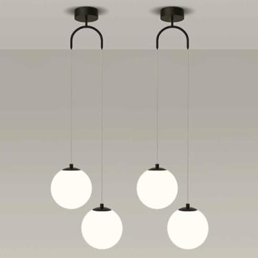 Imagem de Lâmpada Suspensa De Vidro Nórdico Luminárias Pendentes De Globo De 2 Cabeças Criativas Para Ilha De Cozinha Iluminação Suspensa De Ferro Lâmpada Suspensa De Cabeceir, Black, 2-Pack