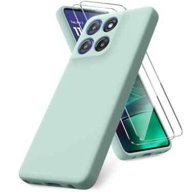 Imagem de Vansdon Capa para Motorola Moto G Stylus 5G 2025, pacote com 2 protetores de tela de vidro temperado, capa de gel à prova de choque de silicone líquido TPU macio - menta