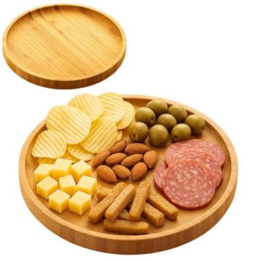 Imagem de Bandeja Bambu Redonda 24cm para Petiscos queijos churrasco - Marca