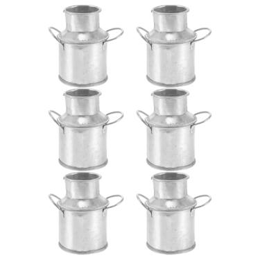 Imagem de Luxshiny Vaso de metal galvanizado mini retrô para latas de leite, 6 peças, para casa, cozinha, sala de estar, decoração de paisagem de casa de fazenda