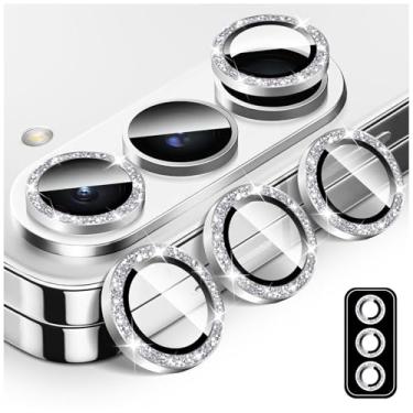 Imagem de Kucheed Protetor de lente de câmera Bling para Samsung Galaxy Z Fold 4, protetor de tela de vidro temperado, glitter 9H alinhamento automático anéis de metal individuais adesivos de filme