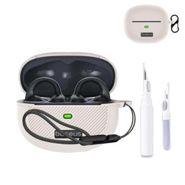 Imagem de NOUKAJU Capa para Baseus Bowie MF1, capa protetora para fone de ouvido (com mosquetão + cordão + caneta de limpeza) à prova de quedas, capa protetora para fones de ouvido Baseus Bowie MC1 com clipe