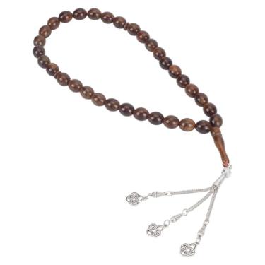 Imagem de WEBEEDY Tasbih Contas de oração muçulmanas 33 contas com pingente de metal curry escuro contas de oração islâmica pulseira muçulmana para mulheres e homens Daily Dhikr Tasbeeh Supplies Ramadan & Eid
