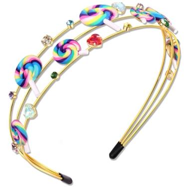 Imagem de NVENF Tiara de doces acessórios para fantasia de Natal, bengala doce, pirulito, fantasia de Candyland, roupas de Halloween para mulheres, presentes (padrão A)