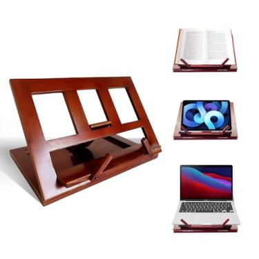 Imagem de Suporte de livro de bambu – Suporte de música de mesa ajustável, multifuncional, dobrável, porta-livros de leitura, mãos livres, para livros didáticos, tablets, laptops, livros de receitas, bíblia