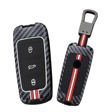 Imagem de HIBEYO Capa de chaveiro adequada para Volkswagen VW CC Passat B6 B7 Passat 3C CC Maogotan Metal & Silicone chaveiro remoto inteligente brilha no escuro - um chaveiro (linhas vermelhas e brancas)