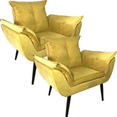 Imagem de Kit Duas Poltronas Opala Robust Sued Amarelo - Sua Casa Decor