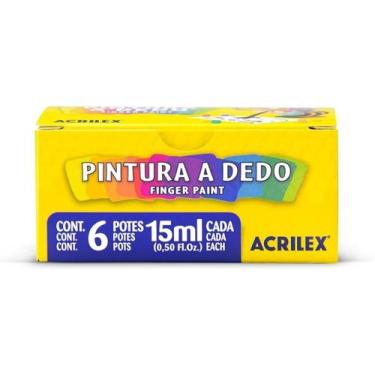Imagem de Tinta para pintura a dedo escolar Acrilex com 6 potes de 15ml cada