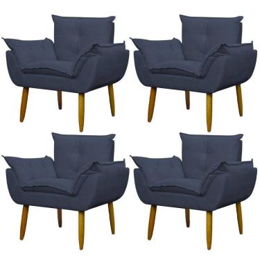 Imagem de Kit 4 Poltronas Decorativa Sala E Quarto Opala Suede Herrero Cor:azul Marinho
