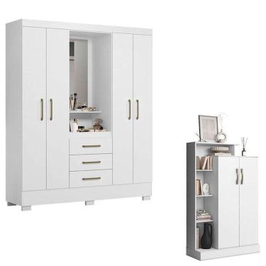 Imagem de Guarda Roupa Solteiro Paris 2045150 E Armário Multiuso Florença 2000199 Branco - Aramóveis