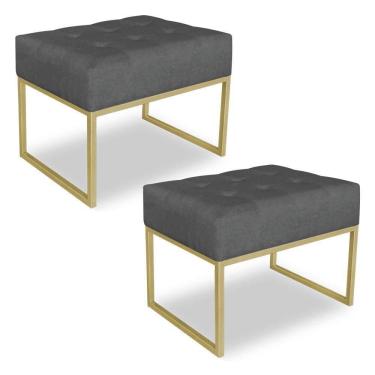 Imagem de Kit 02 Puffs Lisa Suede Grafite Base Metálica Industrial Dourado