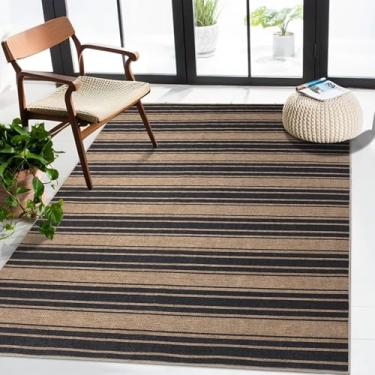 Imagem de Tapete listrado fácil de juta 7,5 x 12,5 cm, tapete lavável para sala de estar, quarto, antiderrapante, neutro, casa de fazenda, interior, exterior, para quintal, pátio, escritório