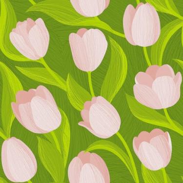 Imagem de Mangoloo Papel de parede floral rosa vintage rosa rosa tulipa mural de parede para banheiro quarto armários autoadesivo removível verde contato papel de parede amigável para locatários 44,5 x 200,2 cm