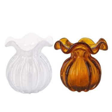 Imagem de Kit 2 Vaso Vidro Murano Trouxinha Flor Plantas Arranjos Branco Leitoso