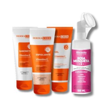 Imagem de Kit Skincare Vitamina C Anti Idade Clareador Dermachem, Mousse Micelar