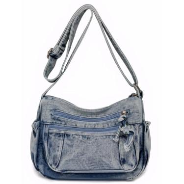 Imagem de YANPLS Bolsa tiracolo feminina jeans vintage casual com alça ajustável