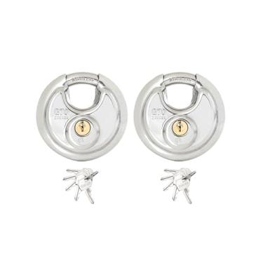 Imagem de Zarker Cadeados similares com chave G70, trava de disco de aço inoxidável resistente – Corpo e manilha de aço inoxidável de 70 mm, 10 chaves, garagem, armazéns, ao ar livre, pacote com 2