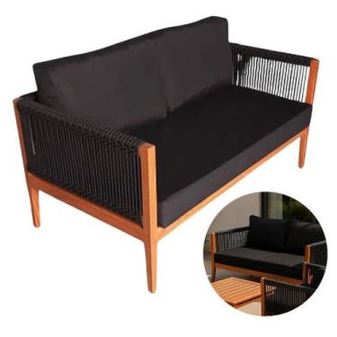 Imagem de Sofá Sala Terraço Madeira Corda Náutica Almofadas Impermeáveis - Nossa