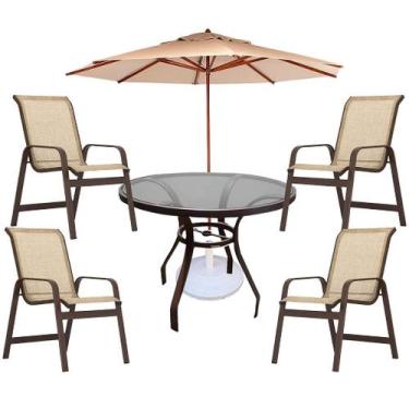 Imagem de Jogo Conjunto Mesa 90cm com Vidro e 4 Cadeiras Piscina Ombrelone 3,00m