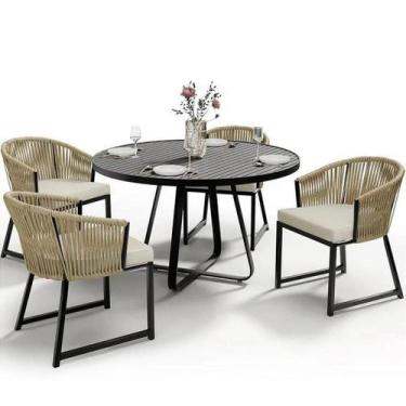 Imagem de Conjunto de Mesa Ripada 1,00m Alumínio e 4 Poltronas Corda Náutica Are