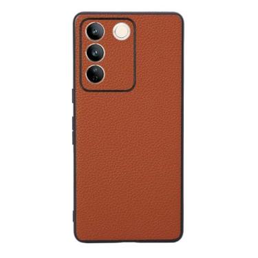 Imagem de Capas Compatível com VIVO S16E,Design de grão levantado de superfície,Proteção contra queda,Anti impressão digital,Anti arranhões,Aparência de couro de imitação de plástico macio-Orange