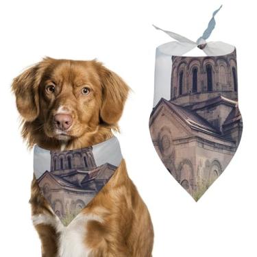 Imagem de Cachecol triângulo de poliéster estampado com igreja armênia - tamanho único (70 x 30 cm)