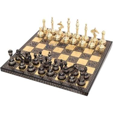 Imagem de Blessings Decor Metal Brass Chess Board Game Set with 100% Brass Pieces with complimentary Storage Box (Rusian)