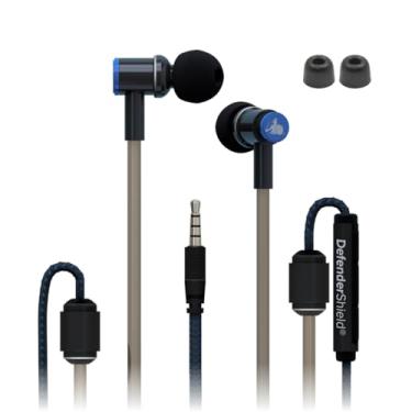 Imagem de DefenderShield Fones de ouvido estéreo com fio de tubo de ar com pontas auriculares de espuma de memória – Fones de ouvido acústicos universais com microfone e controles de áudio integrados - Fones de