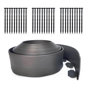 Imagem de maebeacae Bordas De Jardim 33 Pés, 4 Pol. Altura Com 30 Pontas, Kit Flexível Para Gramado, Mini Cerca Plástico Canteiros Flores, Pavimentação, Quintal - Cinza