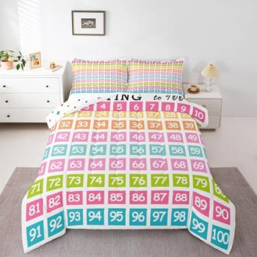 Imagem de Feelyou Conjunto de cama solteiro com números, educacional, para meninos e meninas, para aprendizagem, jardim de infância e adolescentes, conjunto de cama de microfibra