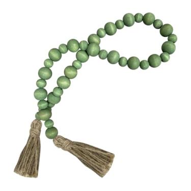 Imagem de Guirlanda de 80 cm com contas de madeira para casa de fazenda com borlas boho guirlanda de contas para pendurar na parede rústica contas bandeja em camadas contas vintage centro de mesa decoração de