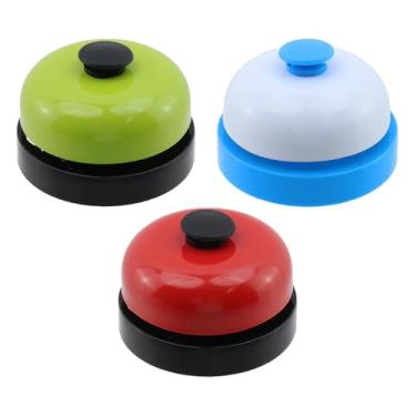 Imagem de Mewutal 3 mini campainhas de serviço de mesa campainha de metal para recepção de mesa 6 cm lembrete de jantar alto para concurso de perguntas de hotel, restaurante, bar, recepção de escritório (1