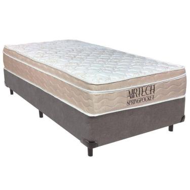Imagem de Cama Box Solteiro Cinza+colchão Airtech Molas Ortobom