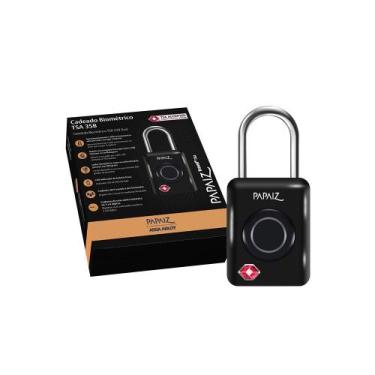 Imagem de Cadeado TSA Digital 35B Papaiz  Preto com Biometria e Senha Numérica  