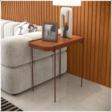 Imagem de Mesa Lateral Melin G 70x37 Nature Com Pes Metal Cobre