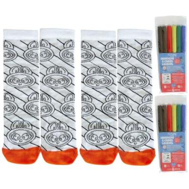 Imagem de Kit 2 Pares Meias Infantil Para Pintar Colorir Personalizar Divertir C