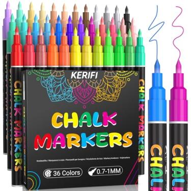 Imagem de KERIFI Marcadores de giz líquido ponta fina de 1,0 mm, 36 cores apagáveis a úmido para quadro-negro, quadro apagável a seco, placas de casamento, decoração de janela de vidro