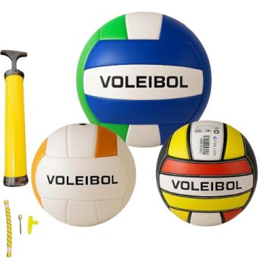 Imagem de Bola de Vôlei Nº 5 para Quadra e Praia com Bomba de Ar – Tamanho Oficial, Peso 250g – PVC Macio e Resistente – Ideal para Treino, Jogo e Recreação