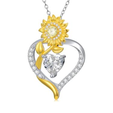 Imagem de Dralox Colares de girassol para mulheres, presentes de aniversário de aniversário, You Are My Sunshine, colar de coração de moissanita, para mulheres, casamento, mãe, 50,8 cm