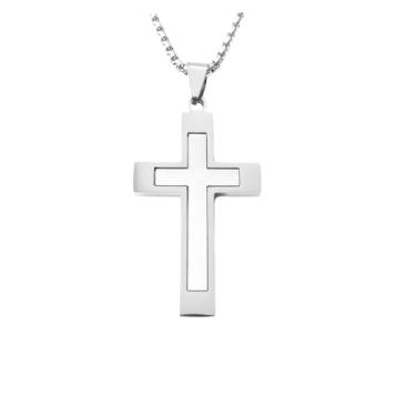 Imagem de ROSTIVO Colar de cruz de aço inoxidável – Pingente religioso com corrente para homens, joias cristãs elegantes para uso diário, presentes e espiritualidade