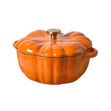 Imagem de Forno holandês de ferro fundido esmaltado com tampa – panela de abóbora de 1,32 qt, decoração de Halloween e Ação de Graças, seguro para forno/fogão (232.2 °C), caçarola e guisado, utensílios de