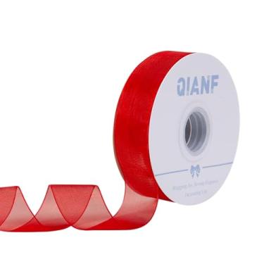 Imagem de QIANF Fita de organza vermelha transparente de 2,5 m, fita de tule para convites de casamento, buquês de flores de noiva, embrulho de presente para chá de bebê, decoração de árvore de Natal, laços