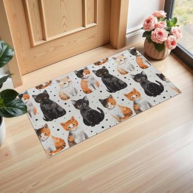 Imagem de Ti Caldi Tapete de porta interior fofo gatinho, adorável gato 75 × 43 cm, capachos de tecido não tecido para entrada, cozinha, quarto, tapete antiderrapante para decoração de casa, presentes