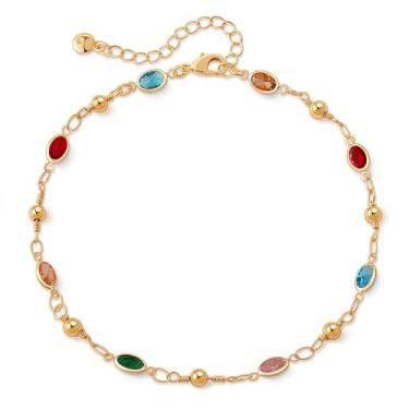 Imagem de Tornozeleira delicada de cristal multicolorido, corrente banhada a ouro, pulseira de praia para mulheres, Large, Aço inoxidável, pedra preciosa