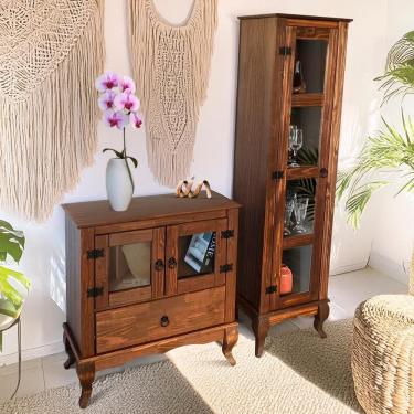 Imagem de Balcão Com Torre Rustico Portas Em Vidro Imbuia