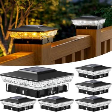 Imagem de btfarm Luzes de poste solares 4 x 4 para ambientes externos, 2 modos 16 luzes de LED para postes de cerca, pacote com 6, iluminação à prova d'água, alimentada por energia solar, ajuste externo, 10 x