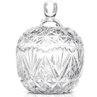 Imagem de DoubleFill Prato grande de vidro de 737 g com tampas, pote de cristal com tampa, pote de vidro coberto decorativo, caixa de joias, recipientes de biscoito de buffet de casamento para lanches, grãos de