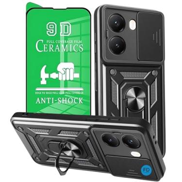 Imagem de Capinha Capa para Poco X7 Pro com Película em Cerâmica 9D - Case Protetora Anti Impacto Armadura Militar com Suporte de Anel Magnético - FD Acessórios. (Preto)