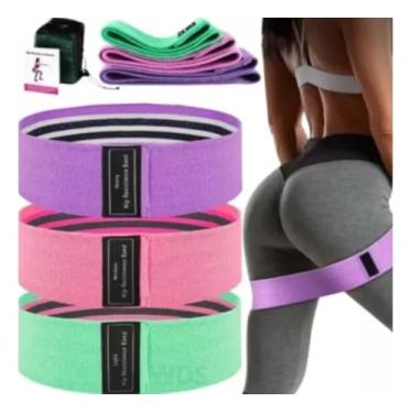 Imagem de Faixa 3 Peça Elastico Tecido Super Academia Em Casa Com Manual de Instrução Exercicios Fisicos em Casa Fisioterapia