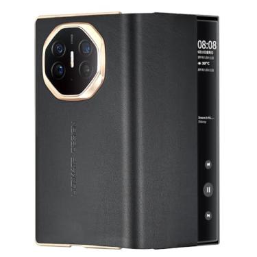 Imagem de FWYANZH Capa de couro genuíno para Huawei Mate XT, Smart Clear View Window Flip Protection Cover Light Luxury All Inclusive Capa para celular, preta, Mate XT